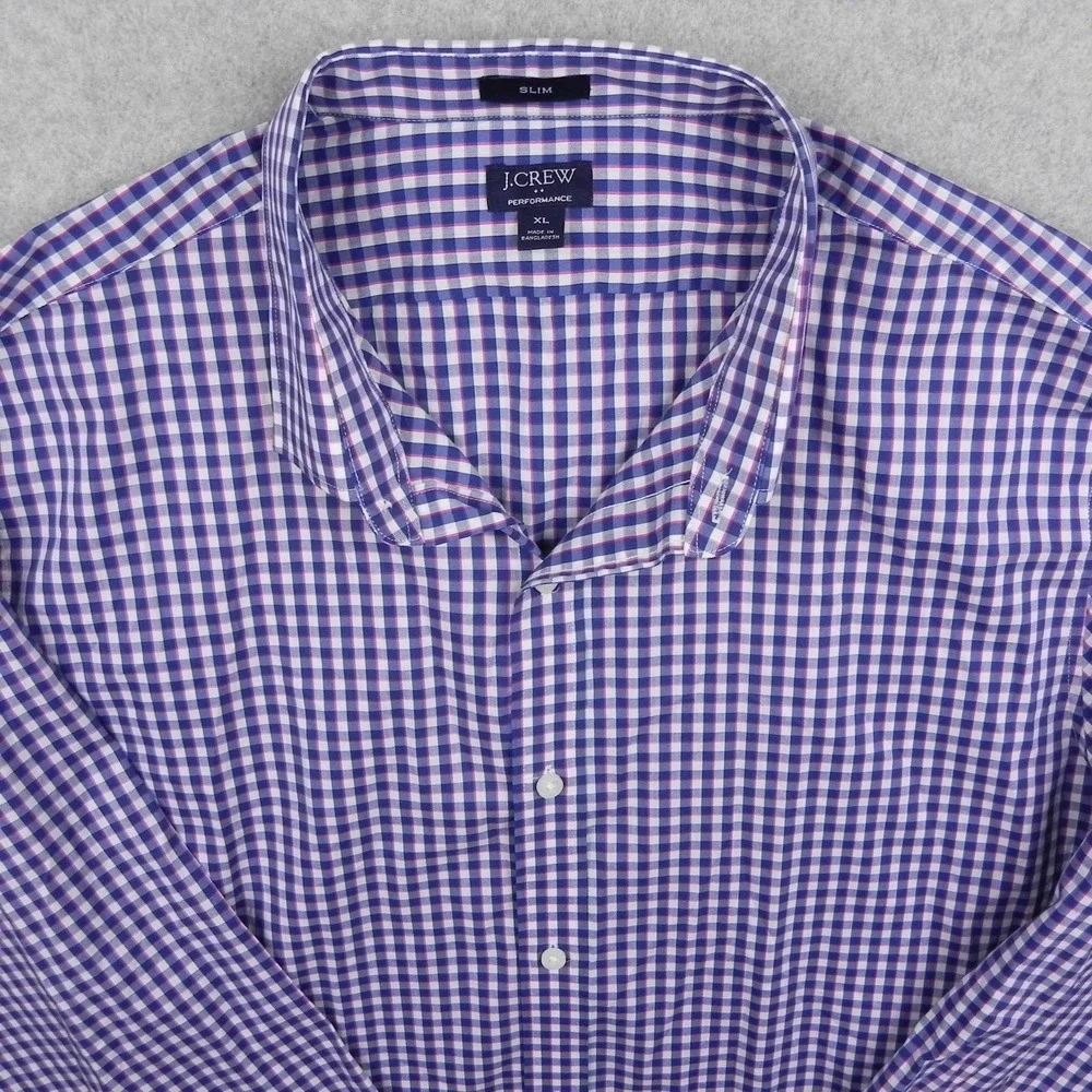 J.Crew Button Up Shirt Mens XL Slim Performance Blue Plaid Long Sleeve Stretch